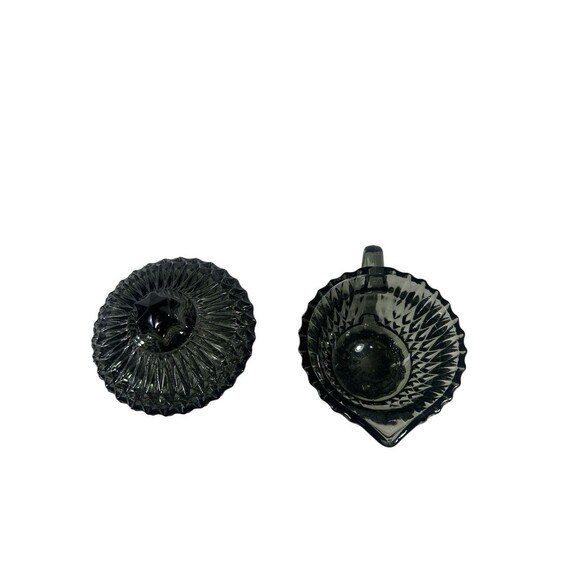 VTG Libbey Glass Creamer & Sugar Bowl Set Smoke Grey Starburst Pattern MCM - Picture 8 of 10